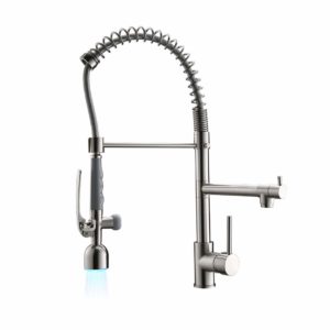Fapully Commercial Single Handle Pull Down Sprayer Brushed Nickel Kitchen Faucet, Kitchen Sink Faucet with LED Light